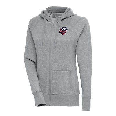 Women's Antigua Heather Gray Liberty Flames Victory Full-Zip Hoodie