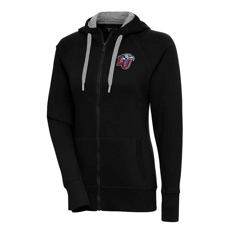 Women's Antigua Black Liberty Flames Victory Full-Zip Hoodie