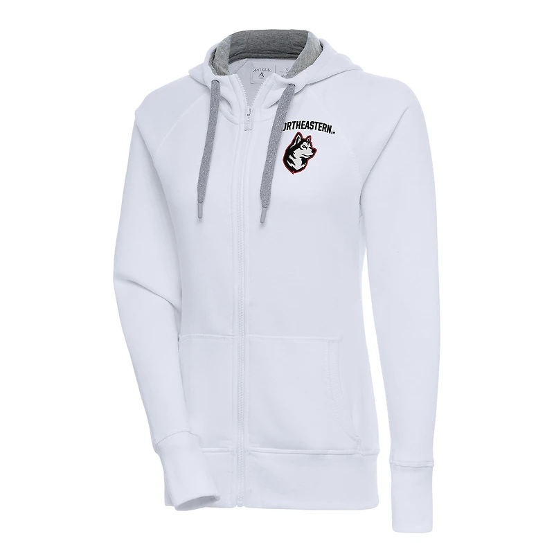 Women's Antigua White Northeastern Huskies Victory Full-Zip Hoodie