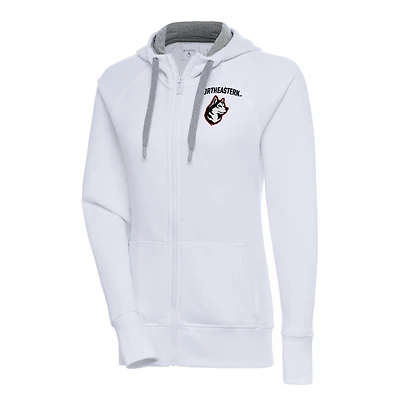 Women's Antigua White Northeastern Huskies Victory Full-Zip Hoodie