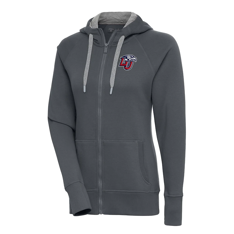 Women's Antigua Charcoal Liberty Flames Victory Full-Zip Hoodie