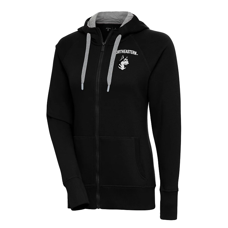 Women's Antigua Black Northeastern Huskies Victory Full-Zip Hoodie