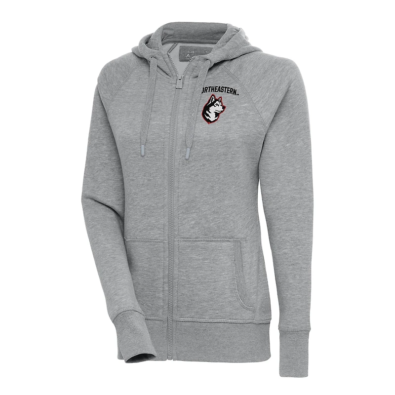Women's Antigua Heather Gray Northeastern Huskies Victory Full-Zip Hoodie