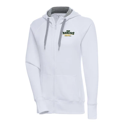 Women's Antigua White San Francisco Dons Victory Full-Zip Hoodie