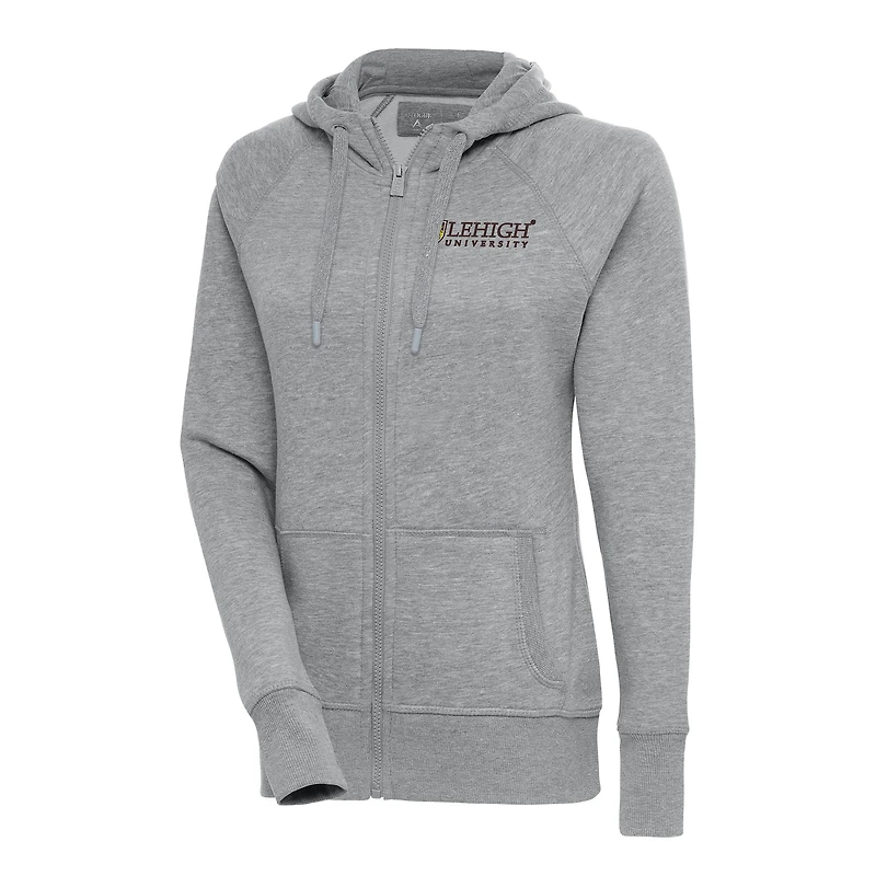 Women's Antigua Heather Gray Lehigh Mountain Hawks Victory Full-Zip Hoodie