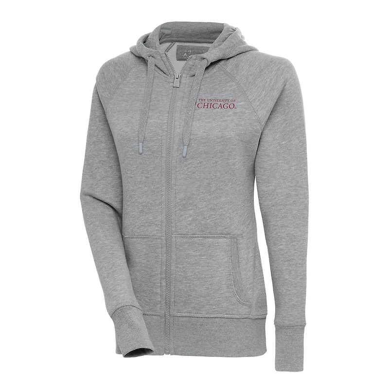 Women's Antigua Heather Gray UChicago Maroons Victory Full-Zip Hoodie