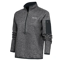 Women's Antigua Heather Charcoal Emory Eagles Fortune Half-Zip Pullover Top