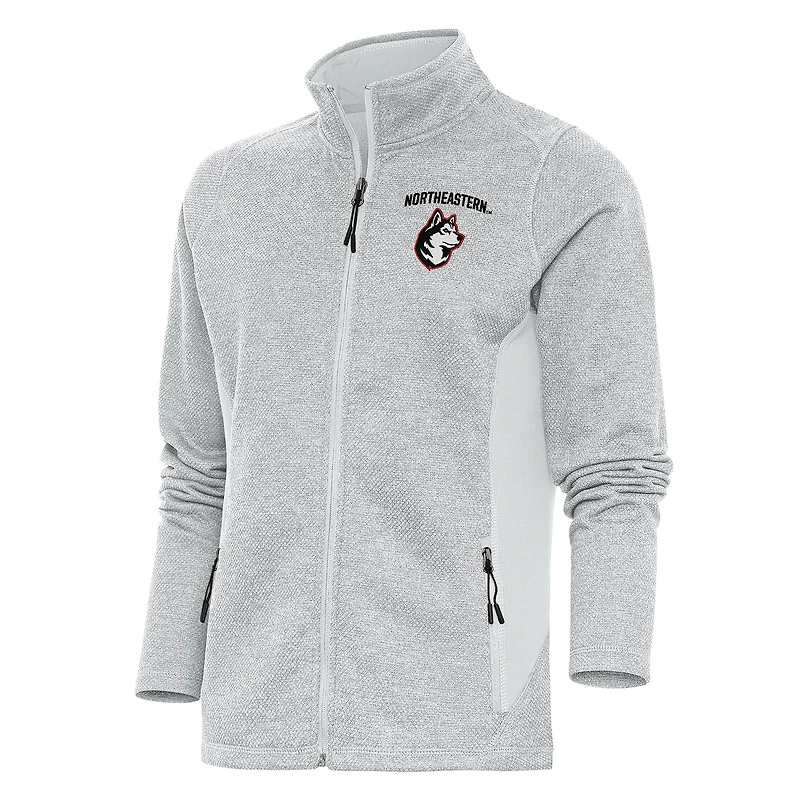 Women's Antigua Gray Northeastern Huskies Course Full-Zip Jacket