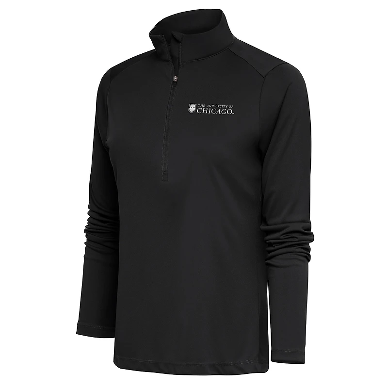 Women's Antigua Charcoal UChicago Maroons Tribute Half-Zip Pullover Top