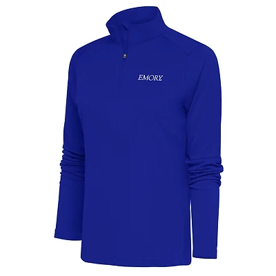 Women's Antigua Blue Emory Eagles Tribute Half-Zip Pullover Top