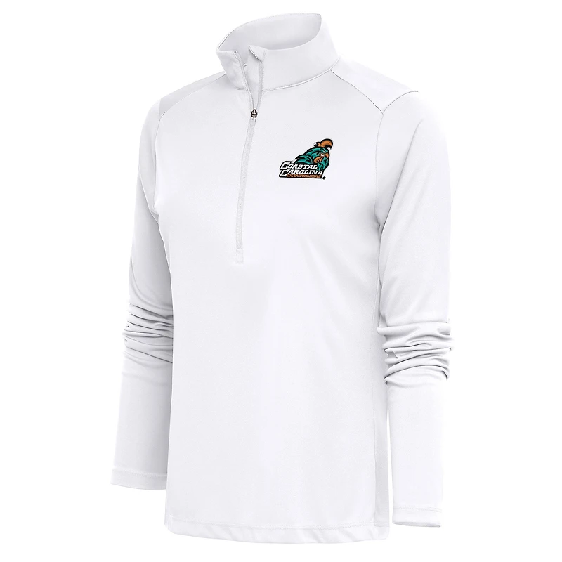 Women's Antigua White Coastal Carolina Chanticleers Tribute Half-Zip Pullover Top