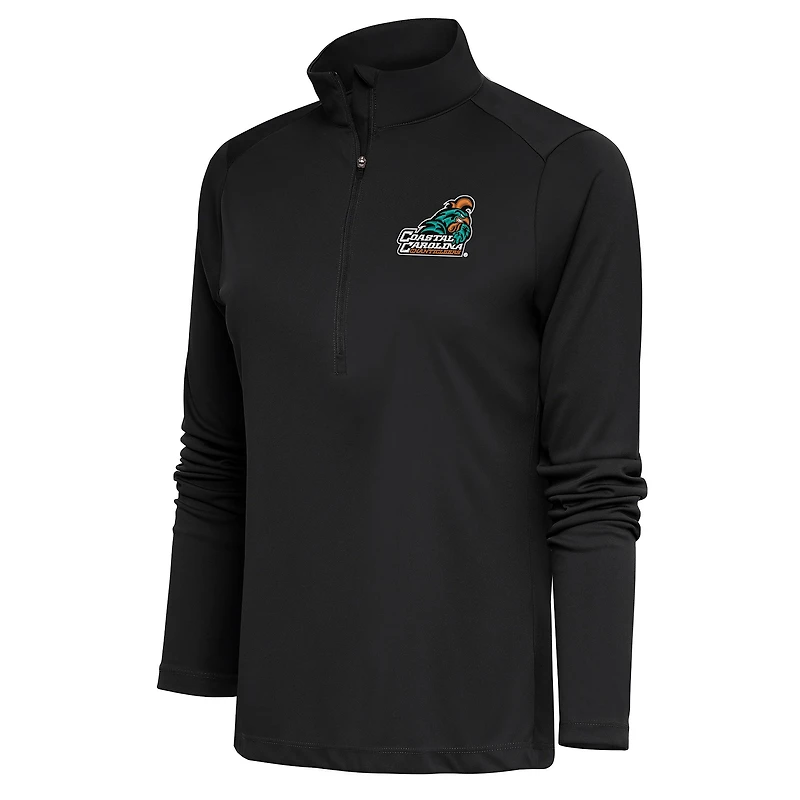 Women's Antigua Charcoal Coastal Carolina Chanticleers Tribute Half-Zip Pullover Top