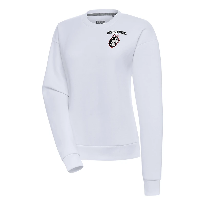 Women's Antigua White Northeastern Huskies Victory Crewneck Pullover Sweatshirt