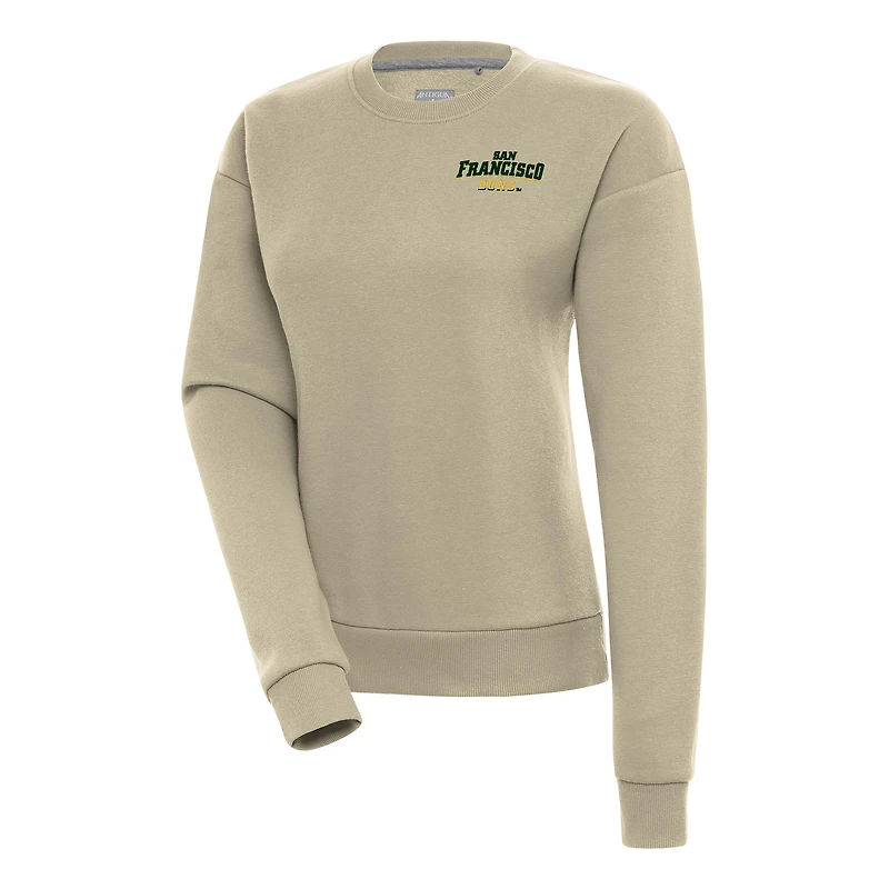 Women's Antigua Khaki San Francisco Dons Victory Crewneck Pullover Sweatshirt