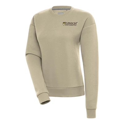 Women's Antigua Khaki Lehigh Mountain Hawks Victory Crewneck Pullover Sweatshirt