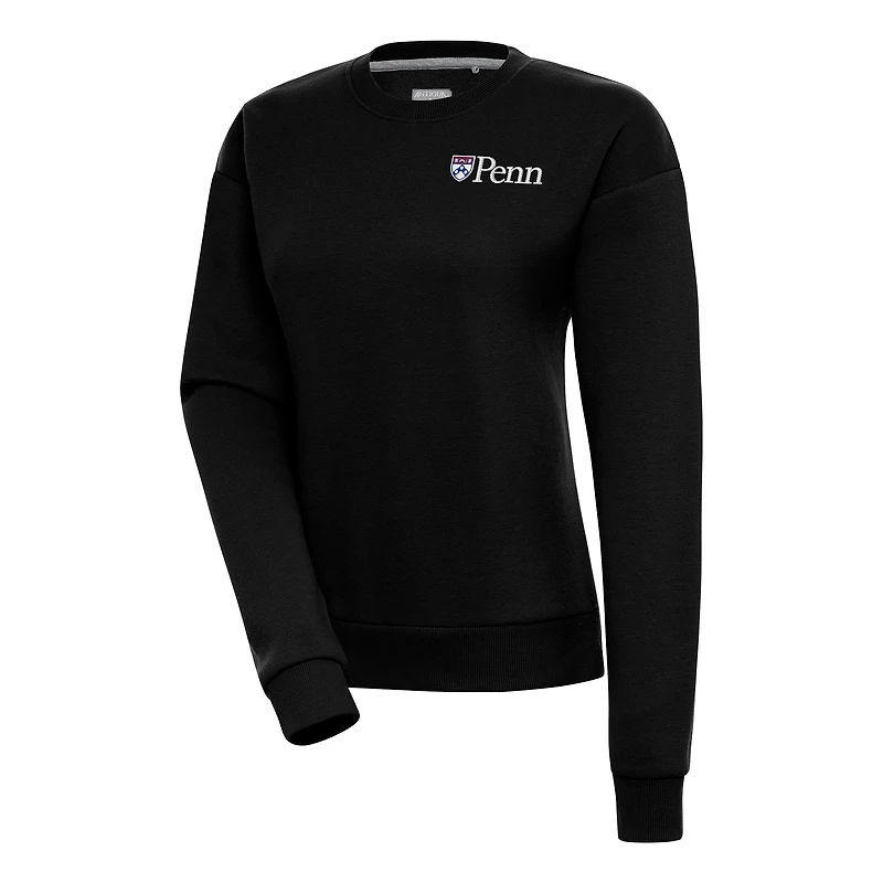 Women's Antigua Black Pennsylvania Quakers Victory Crewneck Pullover Sweatshirt