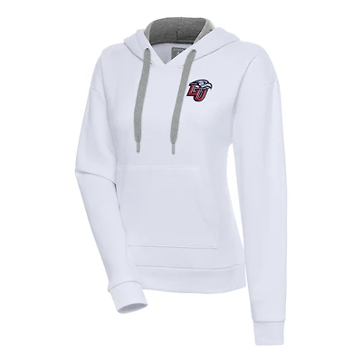 Women's Antigua White Liberty Flames Victory Pullover Hoodie