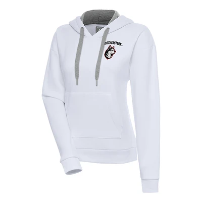 Women's Antigua White Northeastern Huskies Victory Pullover Hoodie