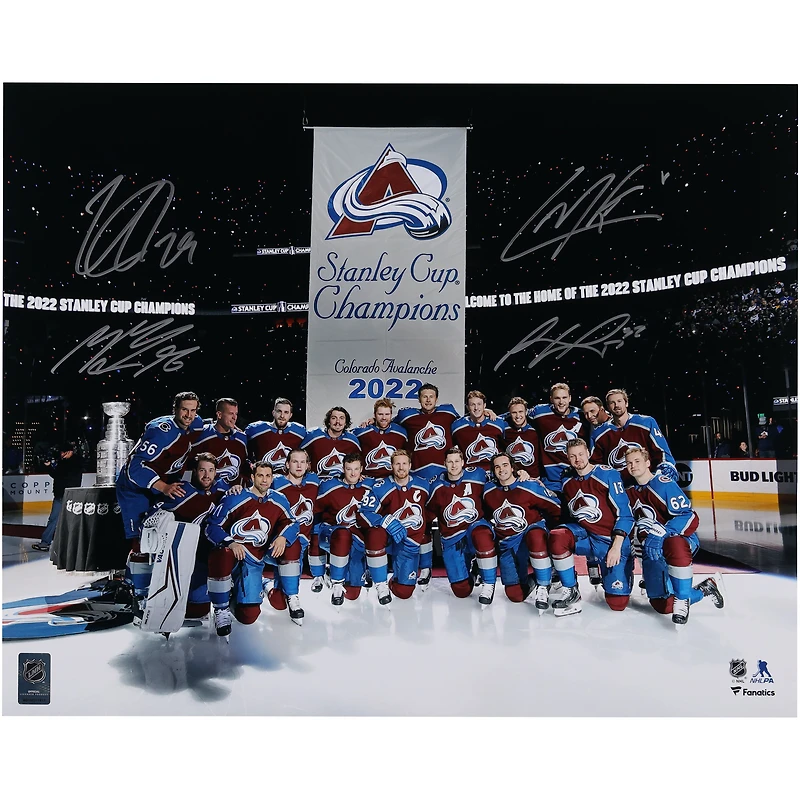 Nathan MacKinnon, Mikko Rantanen, Cale Makar and Gabriel Landeskog Colorado Avalanche Autographed 16" x 20" Banner Night Photograph