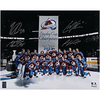 Nathan MacKinnon, Mikko Rantanen, Cale Makar and Gabriel Landeskog Colorado Avalanche Autographed 16" x 20" Banner Night Photograph