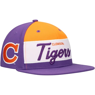 Men's Mitchell & Ness White/Purple Clemson Tigers Retro Sport Color Block Script Snapback Hat