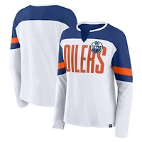 Women's Fanatics White/Royal Edmonton Oilers Frozen Long Sleeve Notch Neck T-Shirt