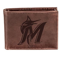 Brown Miami Marlins Bi-Fold Leather Wallet