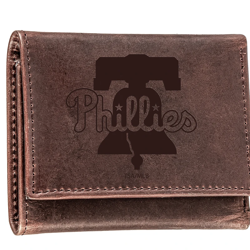 Brown Philadelphia Phillies Tri-Fold Leather Wallet