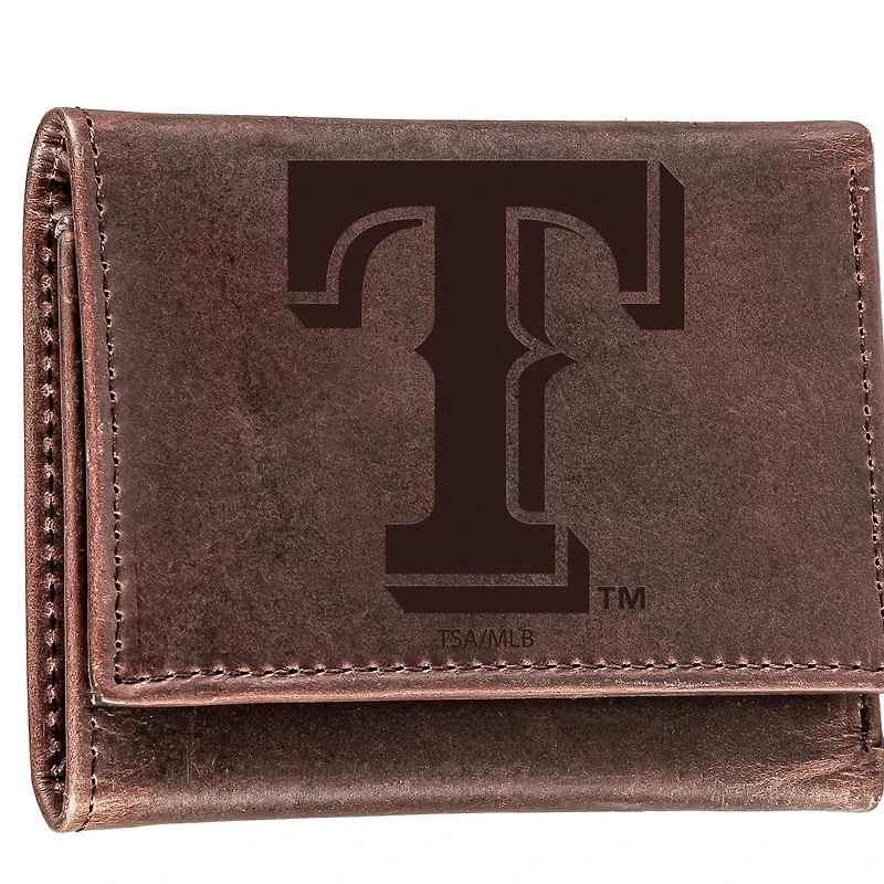 Brown Texas Rangers Tri-Fold Leather Wallet