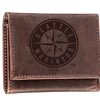 Brown Seattle Mariners Tri-Fold Leather Wallet