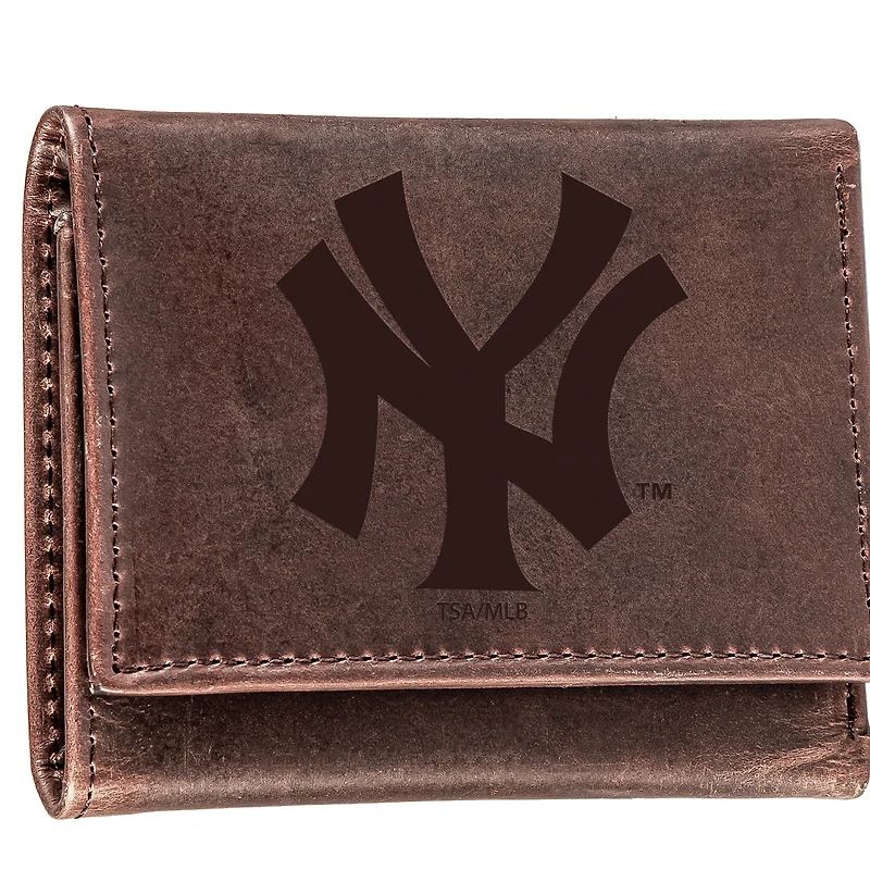 Brown New York Yankees Tri-Fold Leather Wallet