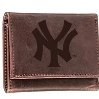Brown New York Yankees Tri-Fold Leather Wallet