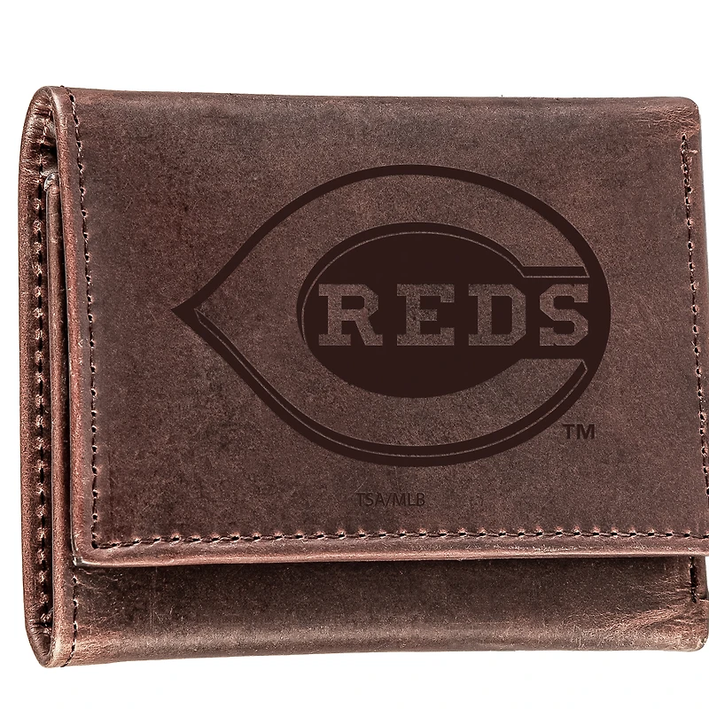 Brown Cincinnati Reds Tri-Fold Leather Wallet