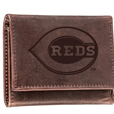 Brown Cincinnati Reds Tri-Fold Leather Wallet