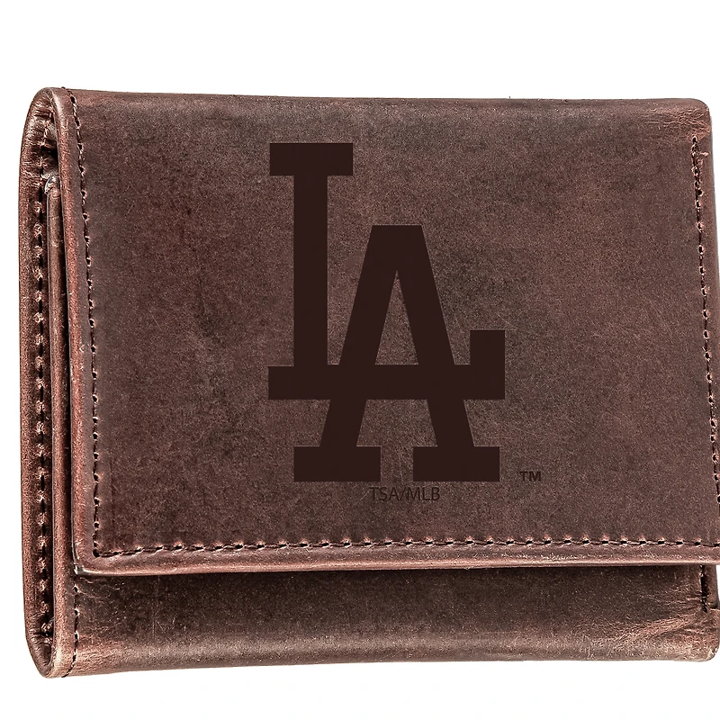Brown Los Angeles Dodgers Tri-Fold Leather Wallet