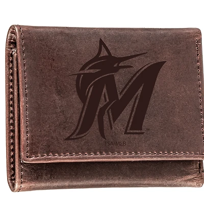 Brown Miami Marlins Tri-Fold Leather Wallet