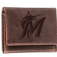 Brown Miami Marlins Tri-Fold Leather Wallet