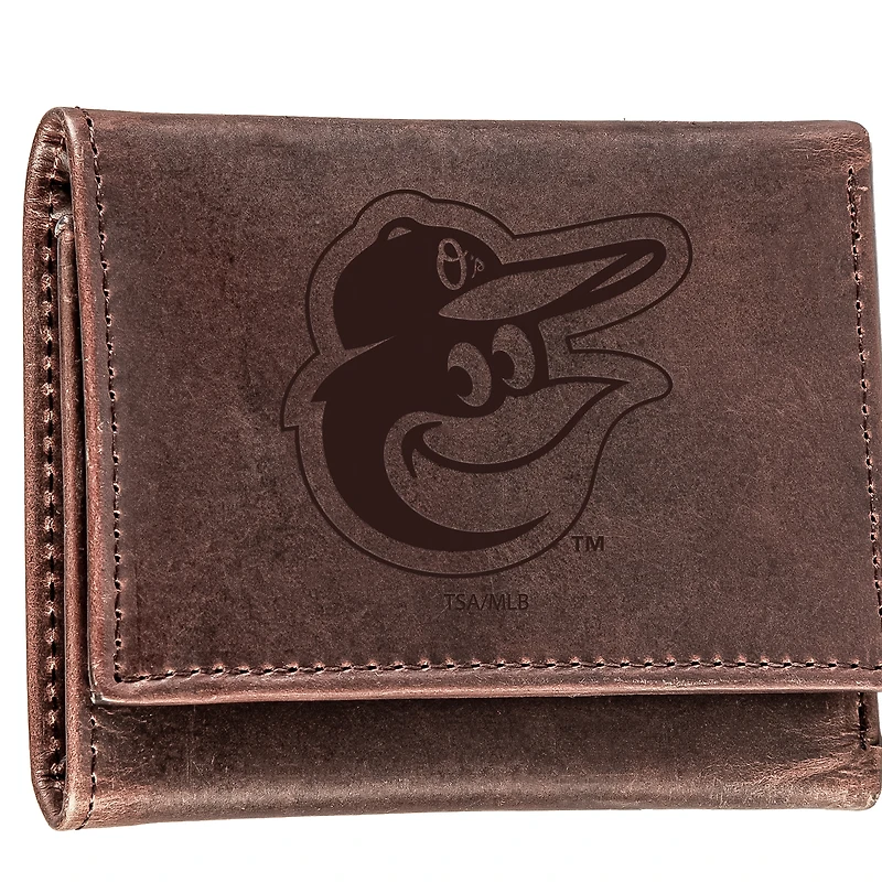 Brown Baltimore Orioles Tri-Fold Leather Wallet