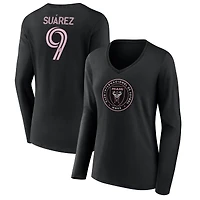 Women's Luis Suárez Black Inter Miami CF Team Authentic Player Name & Number Long Sleeve V-Neck T-Shirt