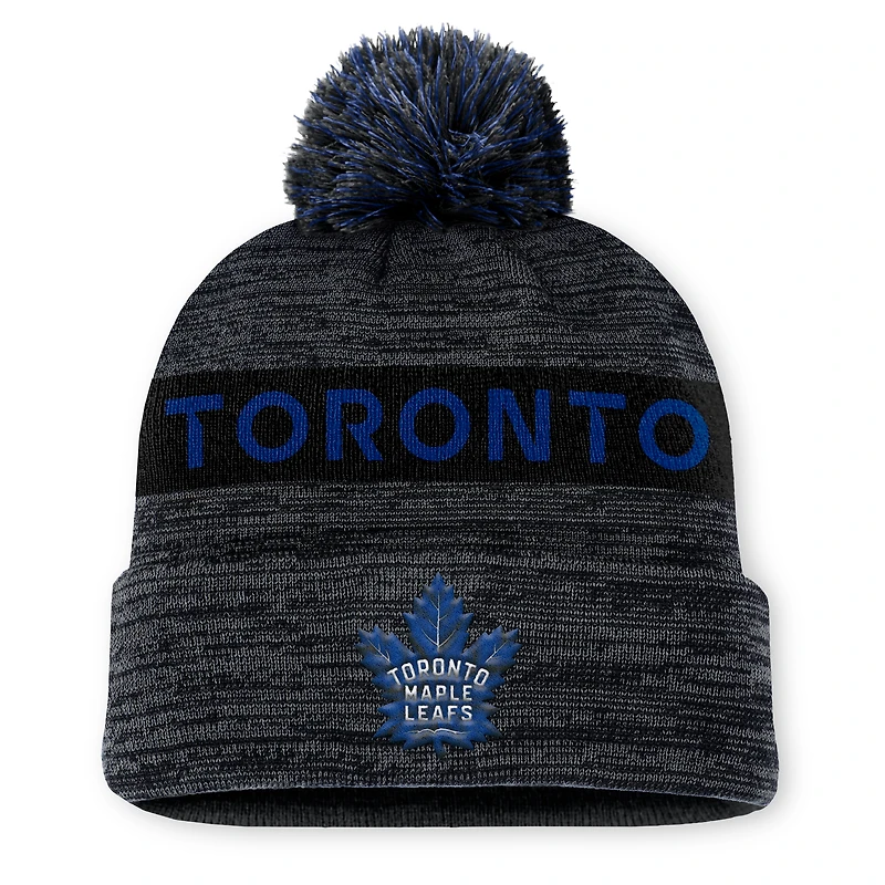 Men's Fanatics Black Toronto Maple Leafs  Authentic Pro Alternate Logo Cuffed Knit Hat with Pom