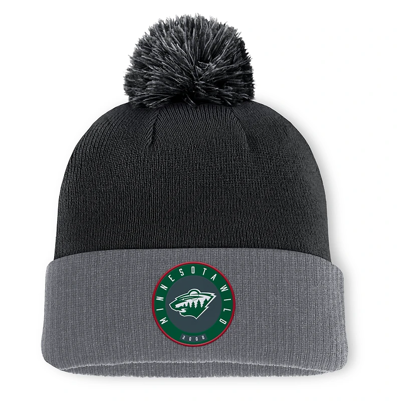 Men's Fanatics  Black Minnesota Wild Aspyn Cuffed Knit Hat with Pom