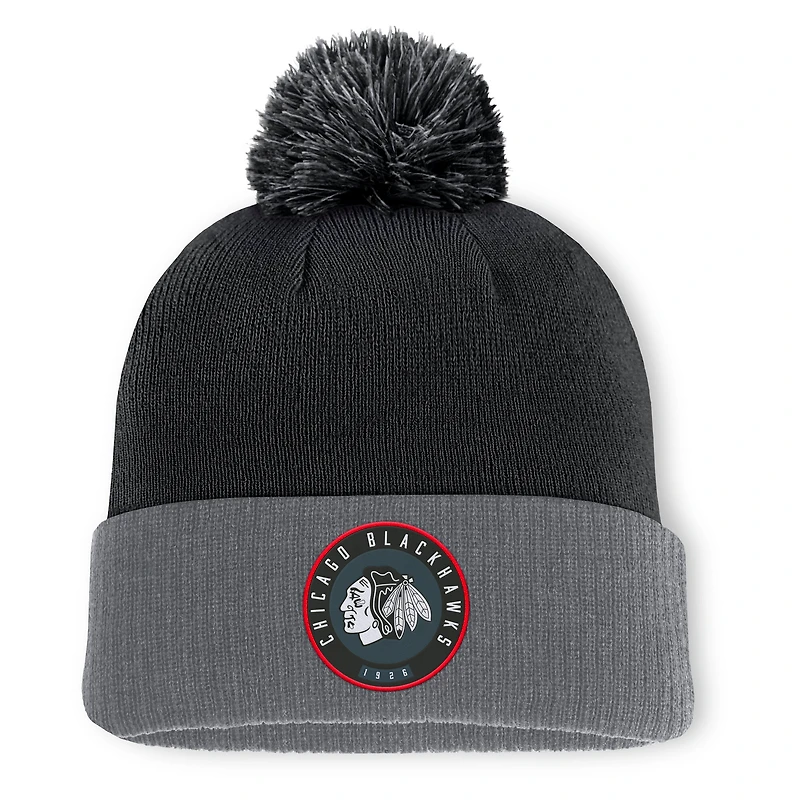 Men's Fanatics  Black Chicago Blackhawks Aspyn Cuffed Knit Hat with Pom