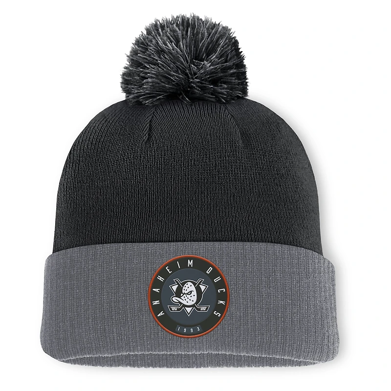 Men's Fanatics  Black Anaheim Ducks Aspyn Cuffed Knit Hat with Pom
