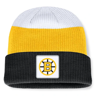 Men's Fanatics  Black/Gold Boston Bruins Heritage Showboat Color-Block Cuffed Knit Hat