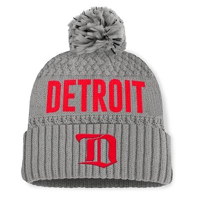 Women's Fanatics Gray Detroit Red Wings Heritage Tilly Cuffed Knit Hat with Pom