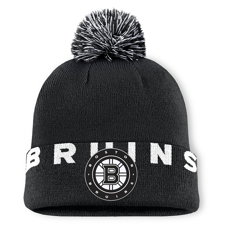 Men's Fanatics  Black Boston Bruins Fundamental High Stick Cuffed Knit Hat with Pom
