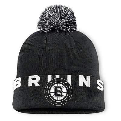 Men's Fanatics  Black Boston Bruins Fundamental High Stick Cuffed Knit Hat with Pom