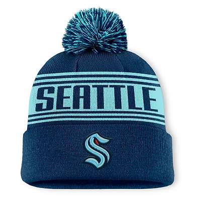 Men's Fanatics Navy Seattle Kraken Fundamental Cuffed Knit Hat with Pom
