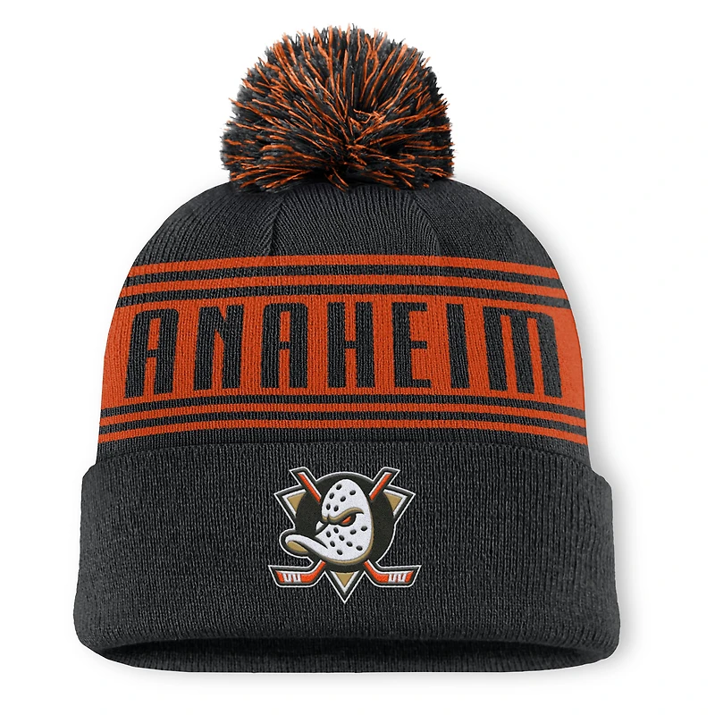 Men's Fanatics  Black Anaheim Ducks Fundamental Cuffed Knit Hat with Pom