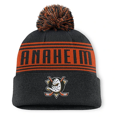 Men's Fanatics  Black Anaheim Ducks Fundamental Cuffed Knit Hat with Pom